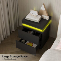 Led Bedside Table 2 Drawers Cabinet Charging And Storage Nightstand Side Table - thumbnail 3