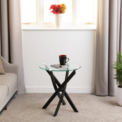 Seconique Sheldon Lamp End Round Table Clear Glass Top With Stylish Black Wavy Legs - image 1