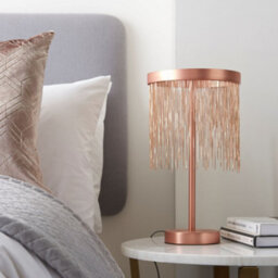 Luminosa Lighting Luminosa Zelma Led Table Lamp Light Fine Copper Chain Waterfall Effect Brushed Copper, With Inline Switch