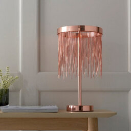 Luminosa Lighting Luminosa Zelma Led Table Lamp Light Fine Copper Chain Waterfall Effect Brushed Copper, With Inline Switch - thumbnail 4