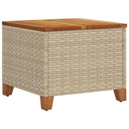 Berkfield Garden Table Beige 45X45X37 Cm Poly Rattan Acacia Wood - thumbnail 7