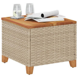 Berkfield Garden Table Beige 45X45X37 Cm Poly Rattan Acacia Wood - thumbnail 3