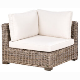 Beliani Grey 5-Seater L-Shaped Garden Sofa Set With Natural Rattan Ottoman And Mango Wood Detailing - thumbnail 9