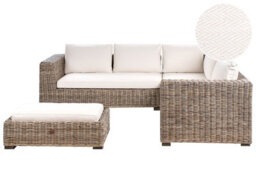 Beliani Grey 5-Seater L-Shaped Garden Sofa Set With Natural Rattan Ottoman And Mango Wood Detailing - thumbnail 3