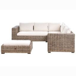 Beliani Grey 5-Seater L-Shaped Garden Sofa Set With Natural Rattan Ottoman And Mango Wood Detailing - thumbnail 2