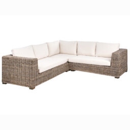 Beliani Grey 5-Seater L-Shaped Garden Sofa Set With Natural Rattan Ottoman And Mango Wood Detailing - thumbnail 6