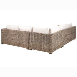 Beliani Grey 5-Seater L-Shaped Garden Sofa Set With Natural Rattan Ottoman And Mango Wood Detailing - thumbnail 5