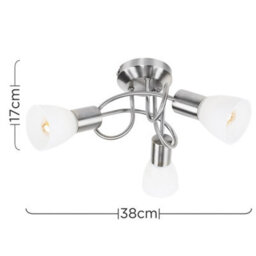 Valuelights Modern 3 Way Brushed Chrome Flush Curved Swirl Arm Ceiling Light With Frosted Opal Glass Shades - thumbnail 8