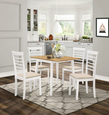 Hallowood Furniture Ledbury Drop Leaf Rectangular Table With 4 Chairs In White Painted And Oak Finish - image 1