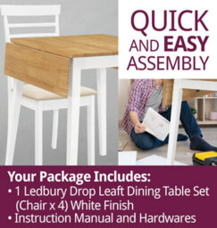Hallowood Furniture Ledbury Drop Leaf Rectangular Table With 4 Chairs In White Painted And Oak Finish - thumbnail 7