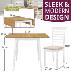 Hallowood Furniture Ledbury Drop Leaf Rectangular Table With 4 Chairs In White Painted And Oak Finish - thumbnail 3
