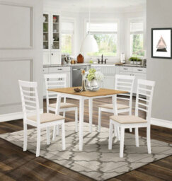 Hallowood Furniture Ledbury Drop Leaf Rectangular Table With 4 Chairs In White Painted And Oak Finish - thumbnail 2