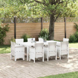 Berkfield Garden Dining Set 9 Pcs White Polt Rattan
