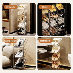 Transparent 6 Tier Shoe Rack Clear Slim Vertical Footwear Shelf For Entryway Hallway Closet With Steel Frame Tilted Design - thumbnail 5