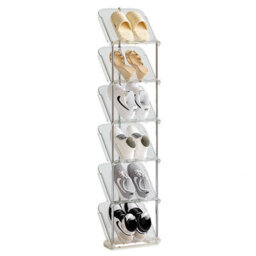 Transparent 6 Tier Shoe Rack Clear Slim Vertical Footwear Shelf For Entryway Hallway Closet With Steel Frame Tilted Design - thumbnail 6