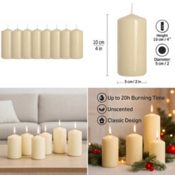 Pack Of 8 Unscented Ivory Pillar Candles 10X5 Cm - thumbnail 3