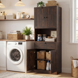 Gainoom Tall Brown Bathroom Cabinet Freestanding Storage Cabinet Modern Wooden Storage Organizer - thumbnail 7