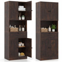 Gainoom Tall Brown Bathroom Cabinet Freestanding Storage Cabinet Modern Wooden Storage Organizer