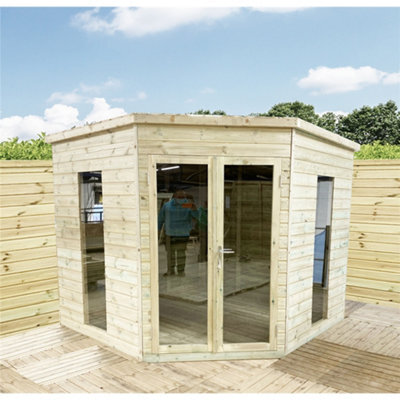 Marlborough - 6 X 6 Corner Pressure Treated T&g Pent Summerhouse + Safety Toughened Glass + Euro Lock + Key (6' X 6' / 6Ft X 6Ft) - image 1