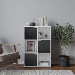 Urbn-Living Black, White - 6-Cube Shelving Unit With Wooden Doors - thumbnail 9