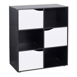 Urbn-Living Black, White - 6-Cube Shelving Unit With Wooden Doors - thumbnail 1