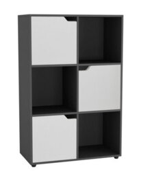 Urbn-Living Black, White - 6-Cube Shelving Unit With Wooden Doors - thumbnail 3