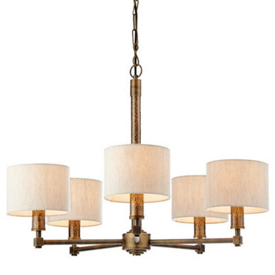 Multi Light Ceiling Pendant 5 Bulb Bronze White Shade Vintage Chandelier Lamp - image 1