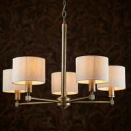 Multi Light Ceiling Pendant 5 Bulb Bronze White Shade Vintage Chandelier Lamp - thumbnail 5