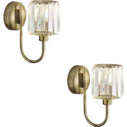 Loops 2 Pack Indoor Antique Brass Plate Wall Light - Clear Glass Shade - Dimmable 6W Led E14 - thumbnail 1