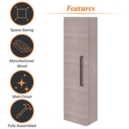 Plum&clay Emery Wall Hung Textured Grey Tall Bathroom Cabinet With Black Bar Handle (H)120Cm (W)35Cm - thumbnail 6