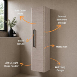 Plum&clay Emery Wall Hung Textured Grey Tall Bathroom Cabinet With Black Bar Handle (H)120Cm (W)35Cm - thumbnail 4