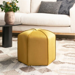 Wyld And Coco Velvet Pouffe Round 45Cm Yellow Footstool Modern Living - thumbnail 2