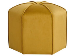 Wyld And Coco Velvet Pouffe Round 45Cm Yellow Footstool Modern Living - thumbnail 1