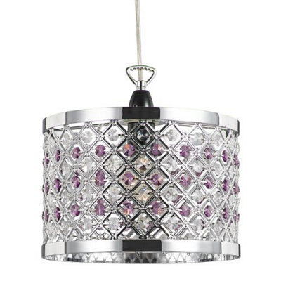 Happy Homewares Sparkly Ceiling Pendant Shade With Clear And Purple Beads - image 1