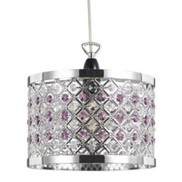 Happy Homewares Sparkly Ceiling Pendant Shade With Clear And Purple Beads