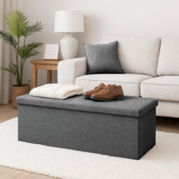 Harbour Housewares Storage Ottoman - 111 X 37 X 39Cm - Grey Linen Large Foldable Bedroom Chest Box Blanket Bench Seat With Lid - thumbnail 6