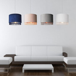 First Choice Lighting Set Of 2 Navy Velvet With Chrome Inner Tassled Light Shades - thumbnail 5