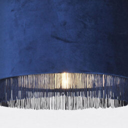 First Choice Lighting Set Of 2 Navy Velvet With Chrome Inner Tassled Light Shades - thumbnail 4