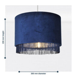 First Choice Lighting Set Of 2 Navy Velvet With Chrome Inner Tassled Light Shades - thumbnail 6