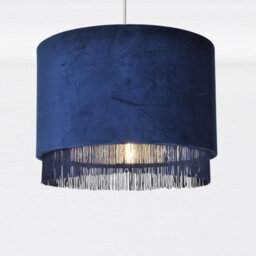First Choice Lighting Set Of 2 Navy Velvet With Chrome Inner Tassled Light Shades - thumbnail 2