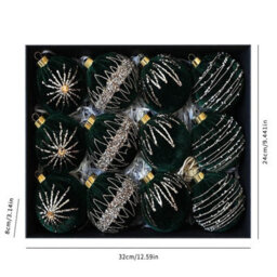 Amorly 12 Pack Flocked Velvet Christmas Ball Ornaments, 8Cm Hanging Tree Baubles, Seasonal Indoor Home Christmas Decor (Dark Green) - thumbnail 2