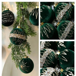 Amorly 12 Pack Flocked Velvet Christmas Ball Ornaments, 8Cm Hanging Tree Baubles, Seasonal Indoor Home Christmas Decor (Dark Green) - thumbnail 5