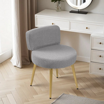 Grey Linen Upholstered Dressing Table Vanity Chair Dining Chair - image 1