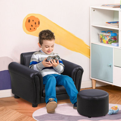 Homcom Kids Sofa Chair Set Armchair Seating Seat Bedroom Playroom Stool Black - image 1