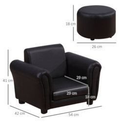 Homcom Kids Sofa Chair Set Armchair Seating Seat Bedroom Playroom Stool Black - thumbnail 3