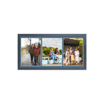 AK Frames 16X8 Black Sleek Multi Photo Frame With Pompadour Mount - Holds 3 Apertures (3X) 7X5 Photos - image 1
