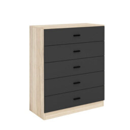 Urbn-Living Urbnliving Height 90.5Cm 5 Drawer Wooden Bedroom Chest Cabinet Modern Oak Carcass And Black Drawers Wide Storage Cupboard Closet