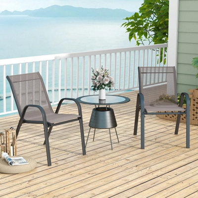 Set Of 2 Patio Chairs Outdoor Garden Stackable Metal Dining Accent Chair - image 1