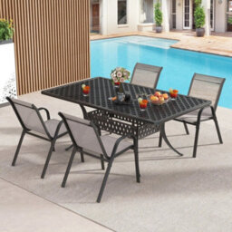 Set Of 2 Patio Chairs Outdoor Garden Stackable Metal Dining Accent Chair - thumbnail 5