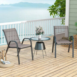 Set Of 2 Patio Chairs Outdoor Garden Stackable Metal Dining Accent Chair - thumbnail 1